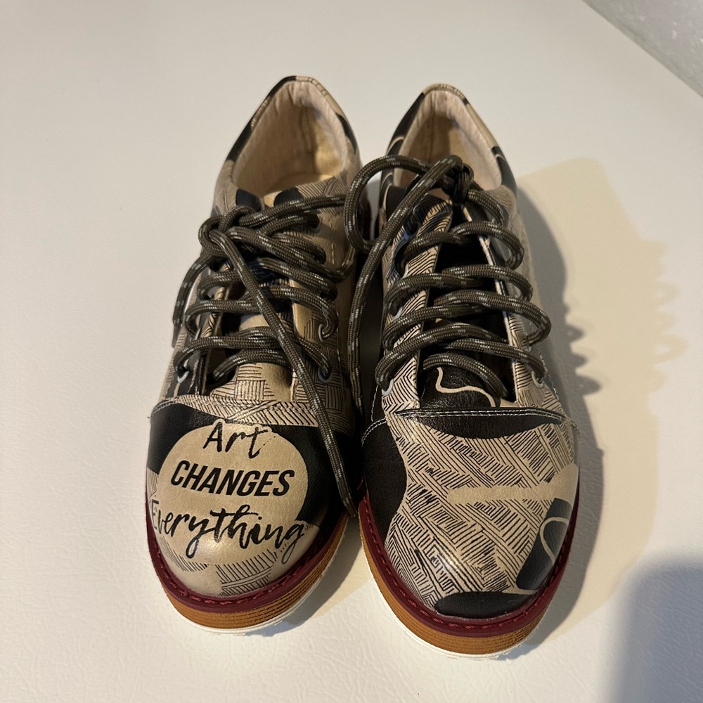 Women Vegan Leather Black Sneakers - Art Changes Everything Design